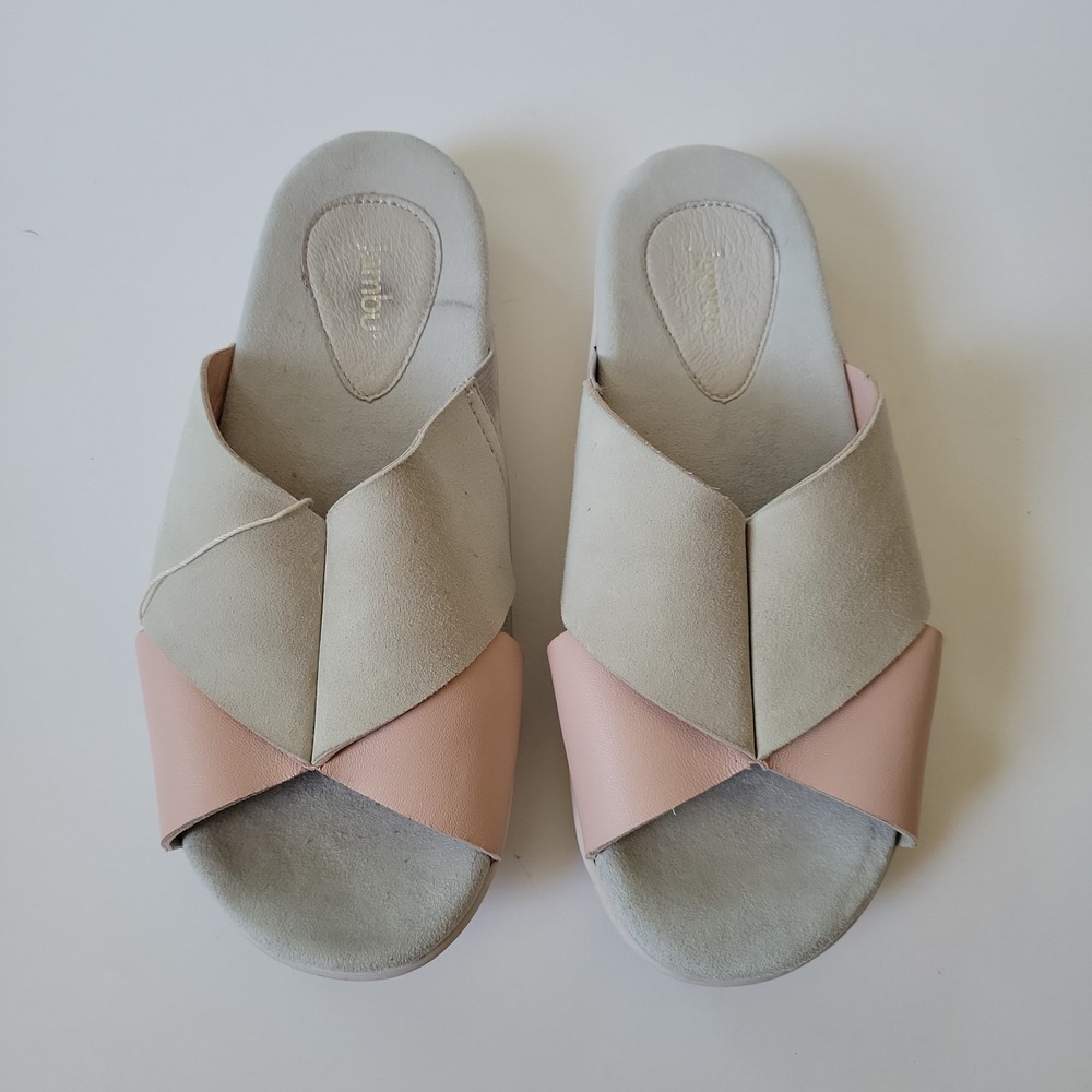 Jambu Bloom Wide Strap Slide Sandals 9M Pink Beige Leather Casual Comfort Pastel